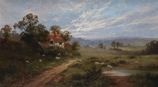 Sydney Yates Johnson, oil on canvas, Sheep in a landscape, signed and dated 1901, 46 x 81cm